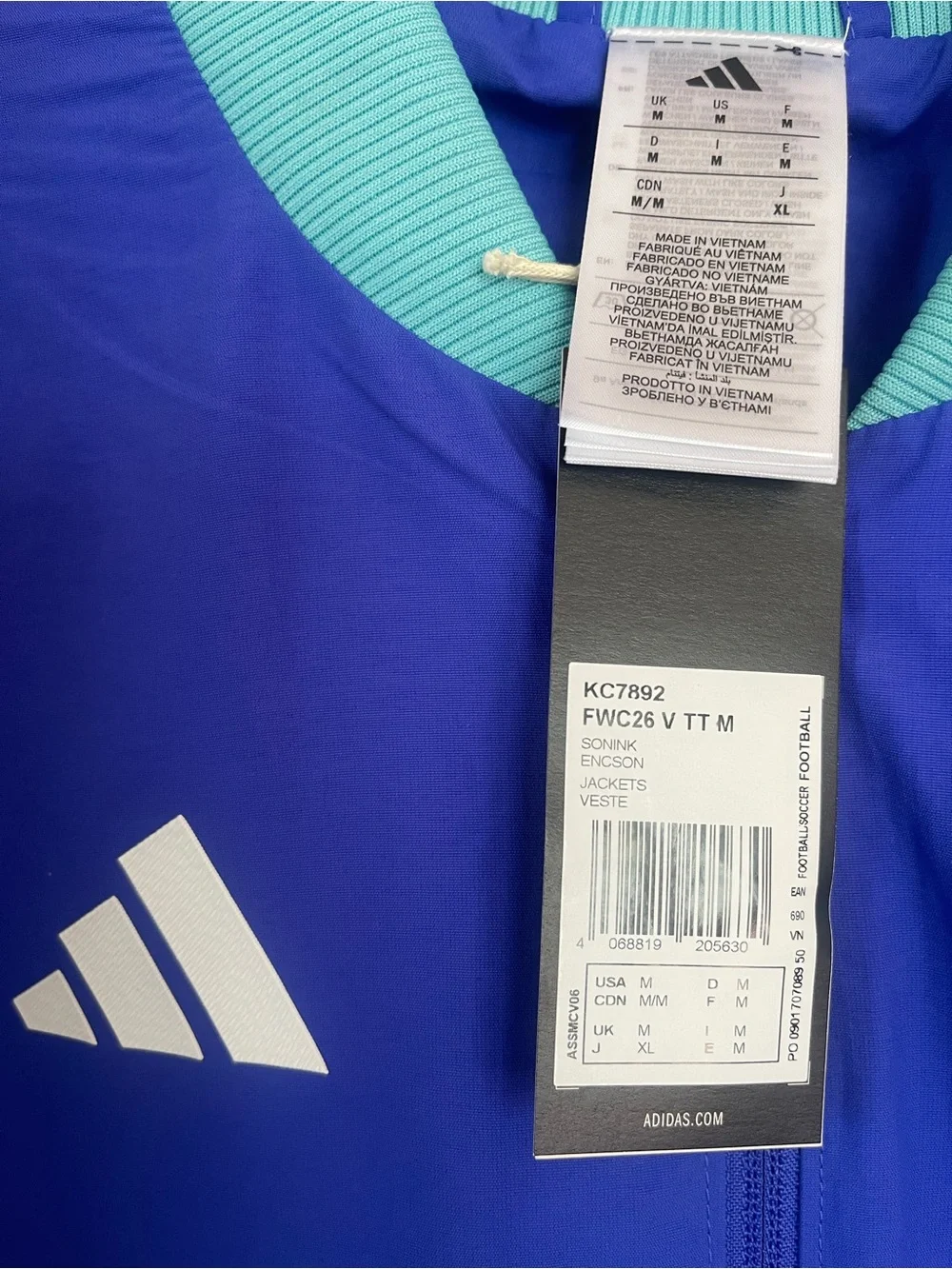 adidas official World Cup Volunteer Blue Sport Jacket with Aqua Trim